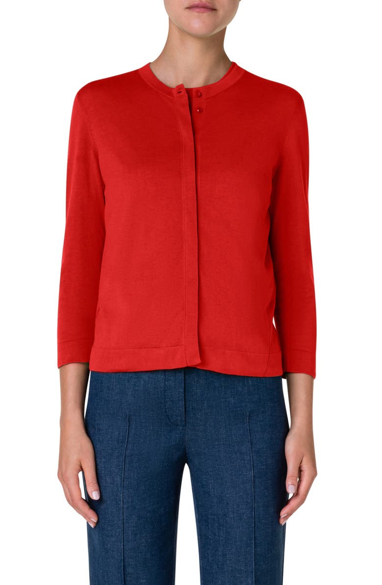 Akris Trapezoid Detail Cotton Cardigan, Main, color, 
