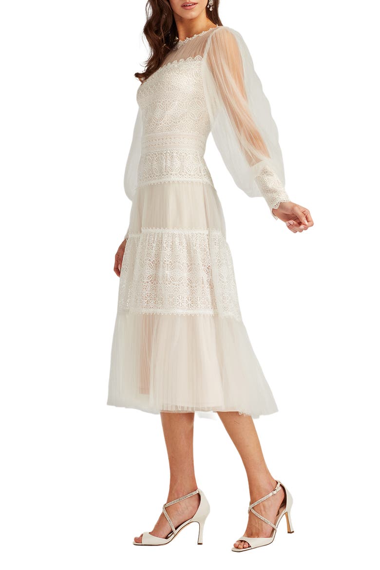 Lace Long Sleeve Midi Dress, Alternate, color, IVORY/ PETAL