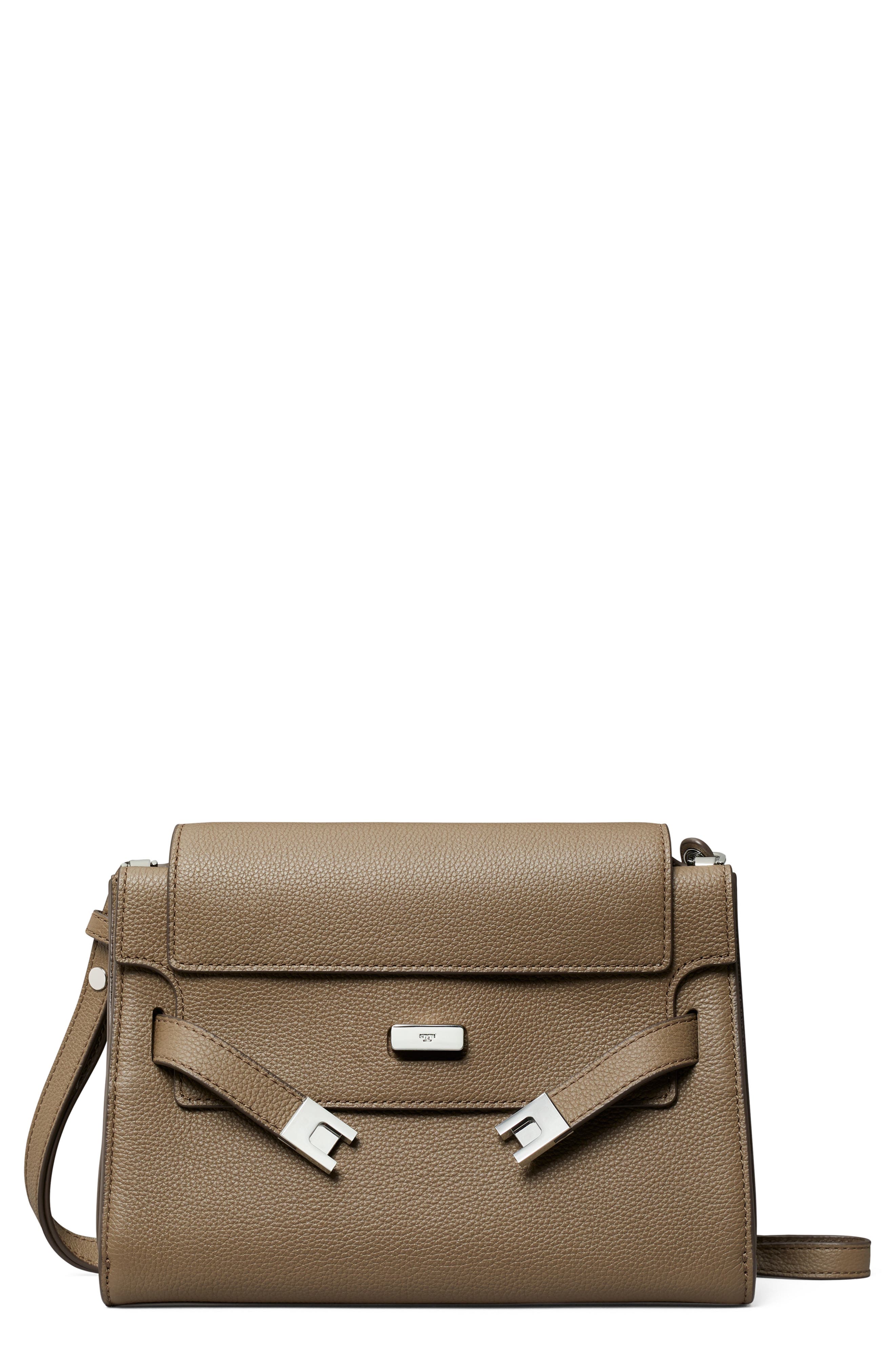 Tory Burch Lee Radziwill Leather Shoulder Bag, Main, color, Wild Mushroom