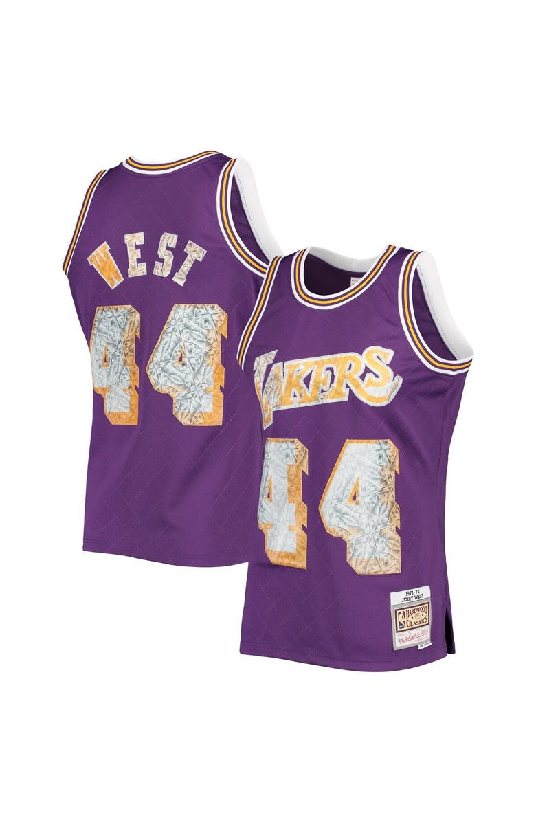 Mitchell & Ness Men's Mitchell & Ness Jerry West Purple Los Angeles Lakers 1971/72 Hardwood Classics NBA 75th Anniversary Diamond Swingman Jersey, Main, color, 