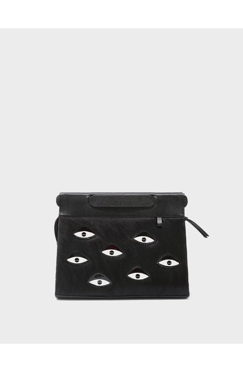 MIN & MON Vali Crossbody Small Leather Bag - Eyes Applique Adjustable Handle, Alternate, color, Black
