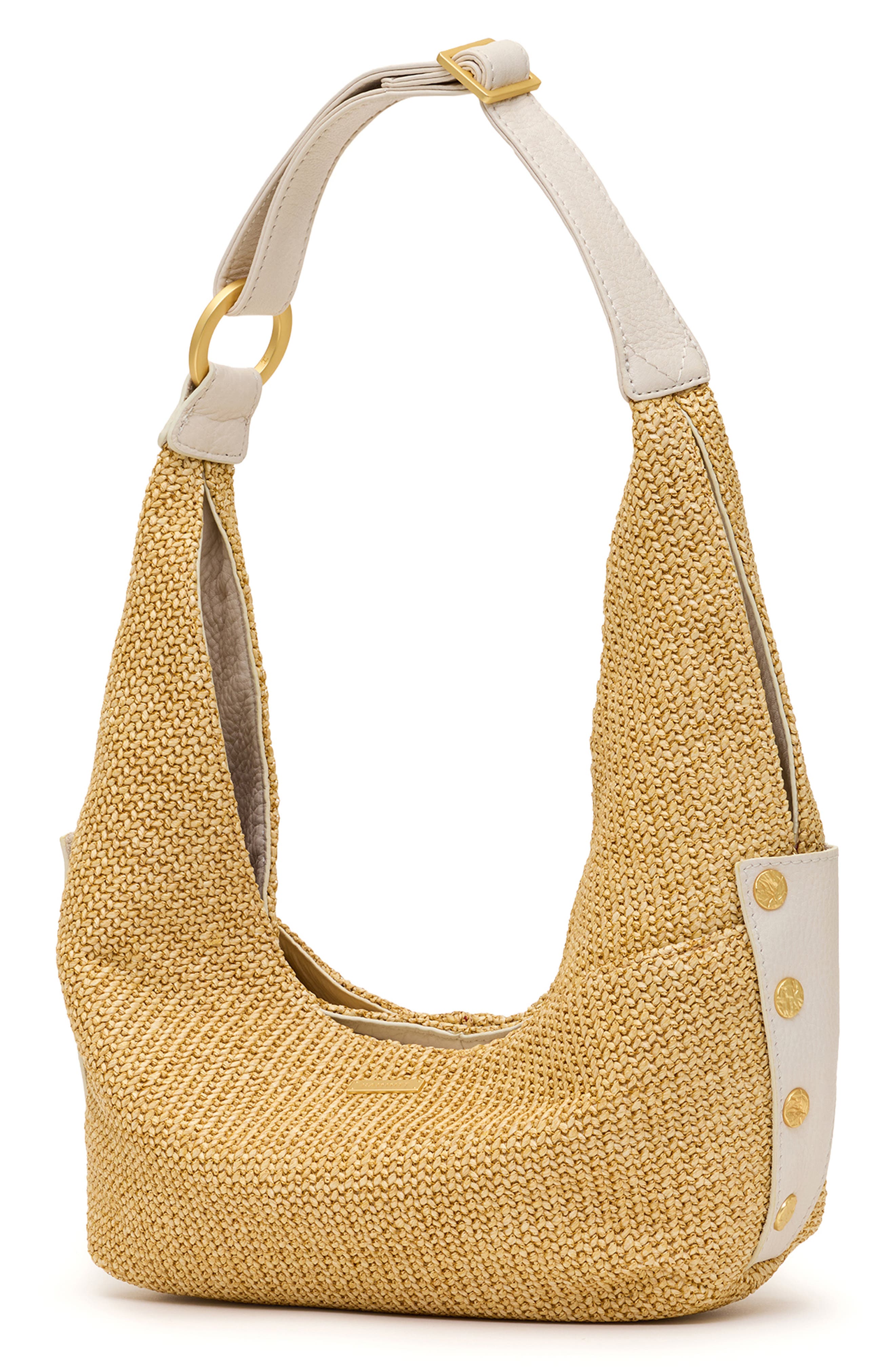HAMMITT Tom Zip Medium Hobo Bag, Alternate, color, Calla Lily White Raffia/ Gold