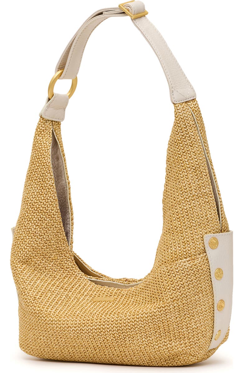 HAMMITT Tom Zip Medium Hobo Bag, Alternate, color, Calla Lily White Raffia/ Gold