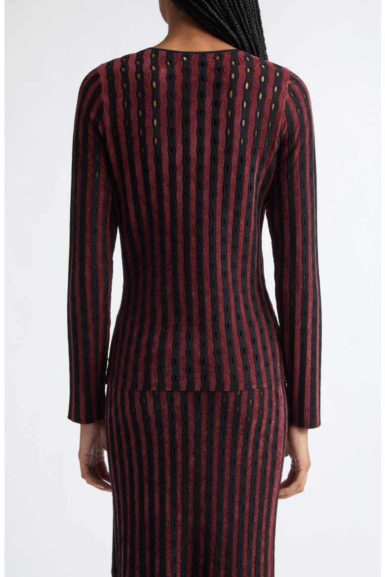 Lulu Open Stitch Stripe Sweater, Alternate, color, RAISIN MULTI