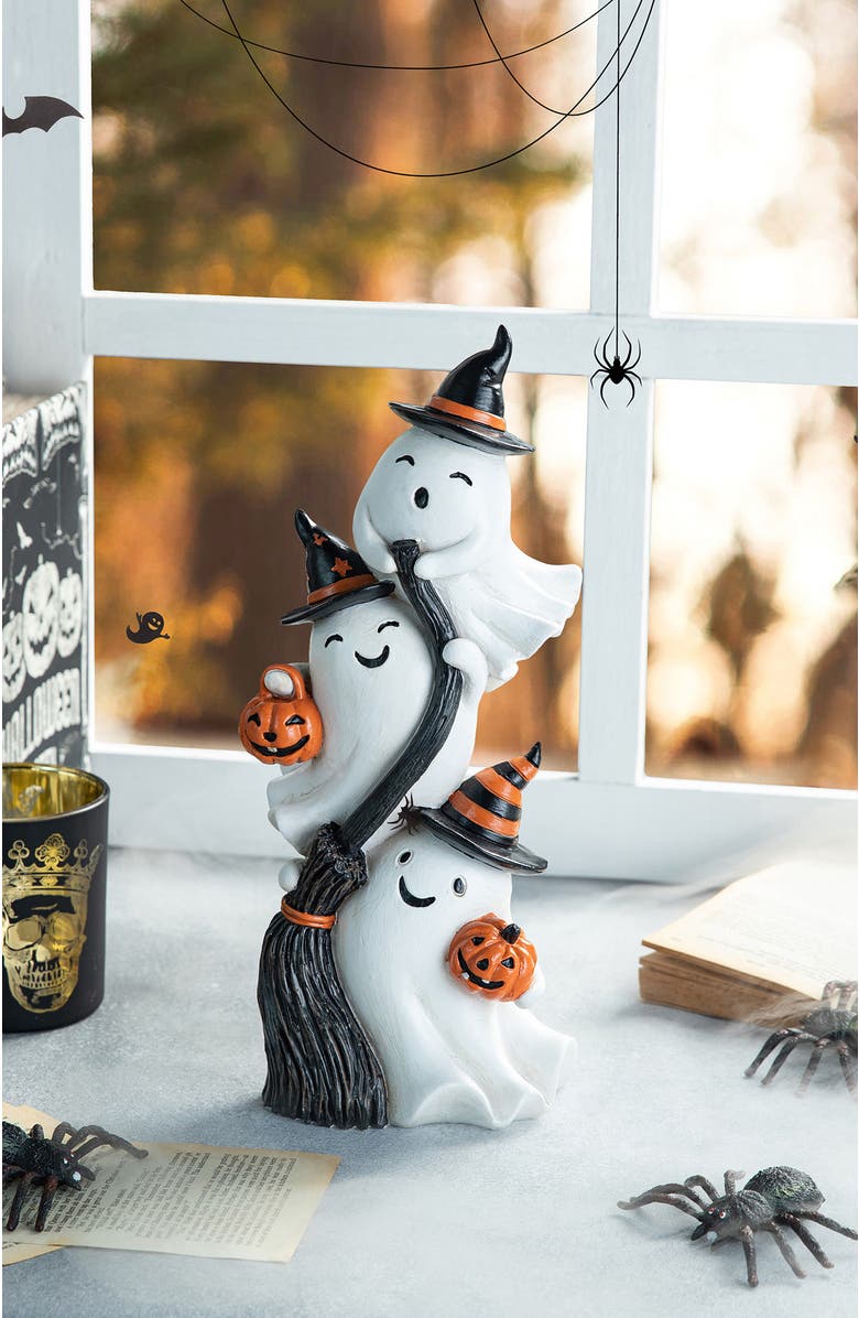 Glitzhome Halloween Polyresin Stacked Ghost Table Decor, Alternate, color, White