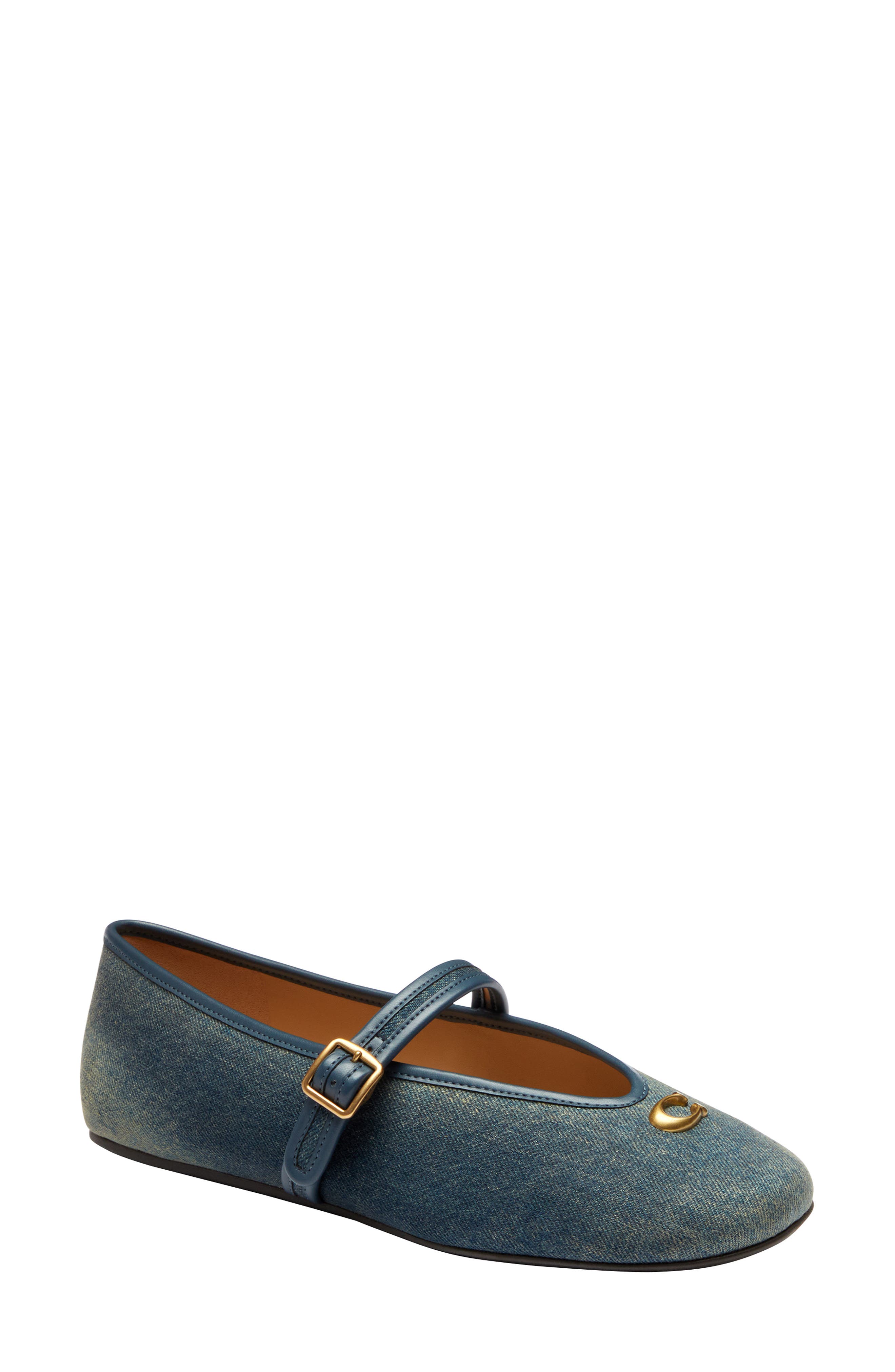 COACH Sculpted C Denim Mary Jane Flat, Main, color, Dark Indigo.