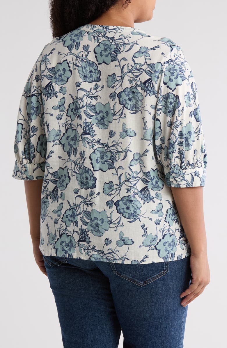 Caslon<sup>®</sup> Floral Elbow Sleeve Linen Blend Popover Top, Alternate, color,
