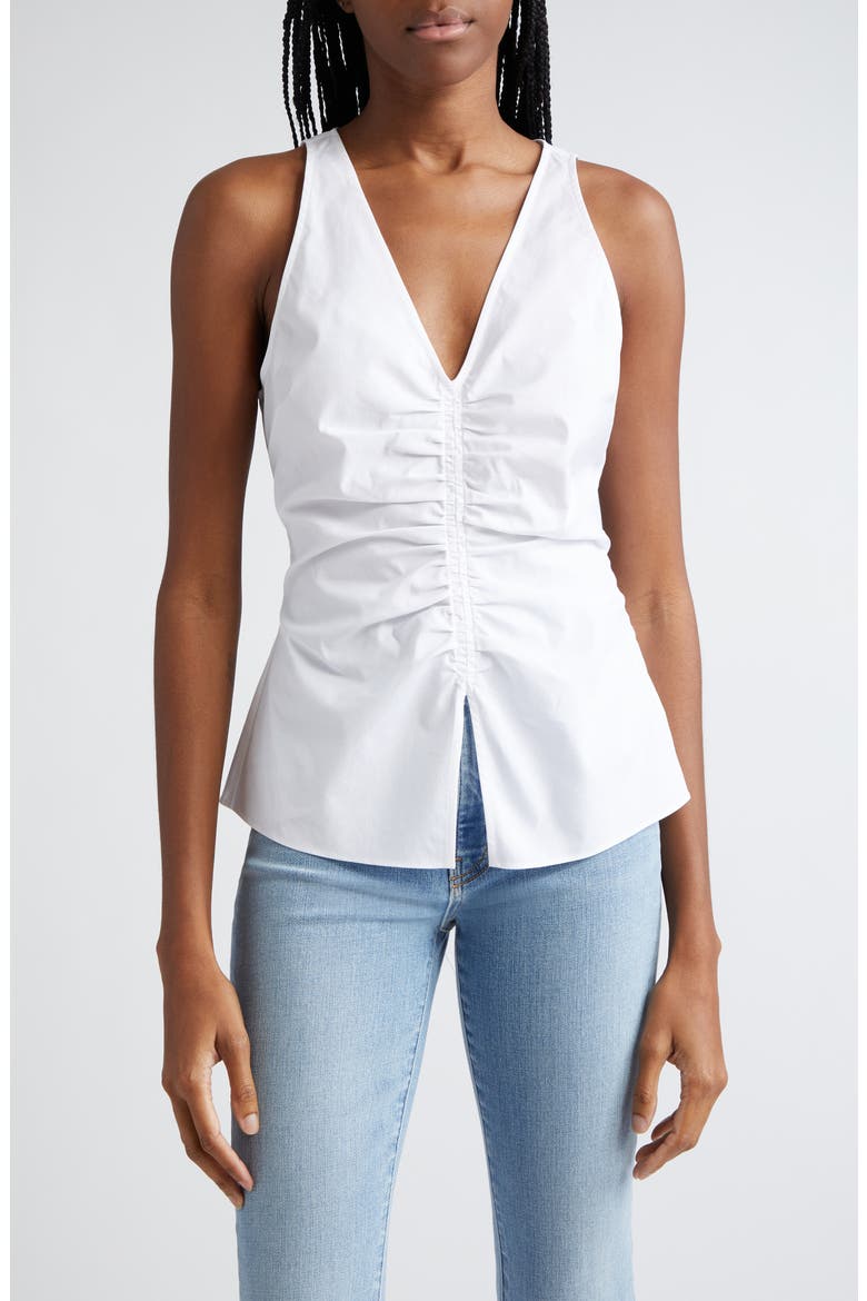 Oya Center Ruched Stretch Cotton Top, Main, color, WHITE