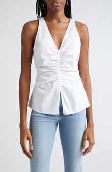 Veronica Beard Oya Center Ruched Stretch Cotton Top