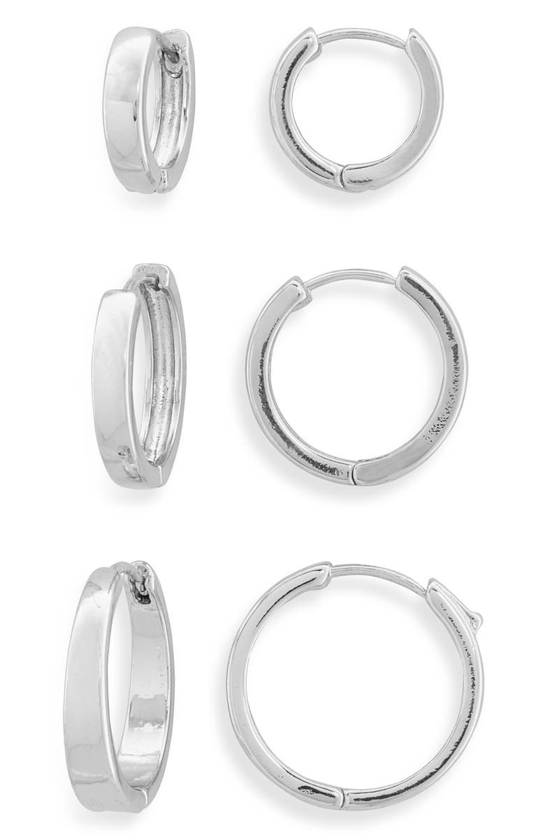 BP. Set of 3 Sterling Silver Dipped Hoop Earrings, Main, color, Sterling Silver Dipped