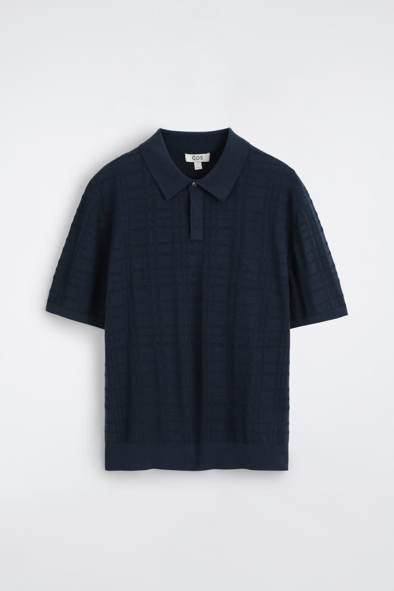 Checked Jacquard-knit Polo Shirt, Alternate, color, NAVY / CHECKED