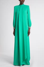 Valentino Garavani Embellished Long Sleeve Silk Gown
