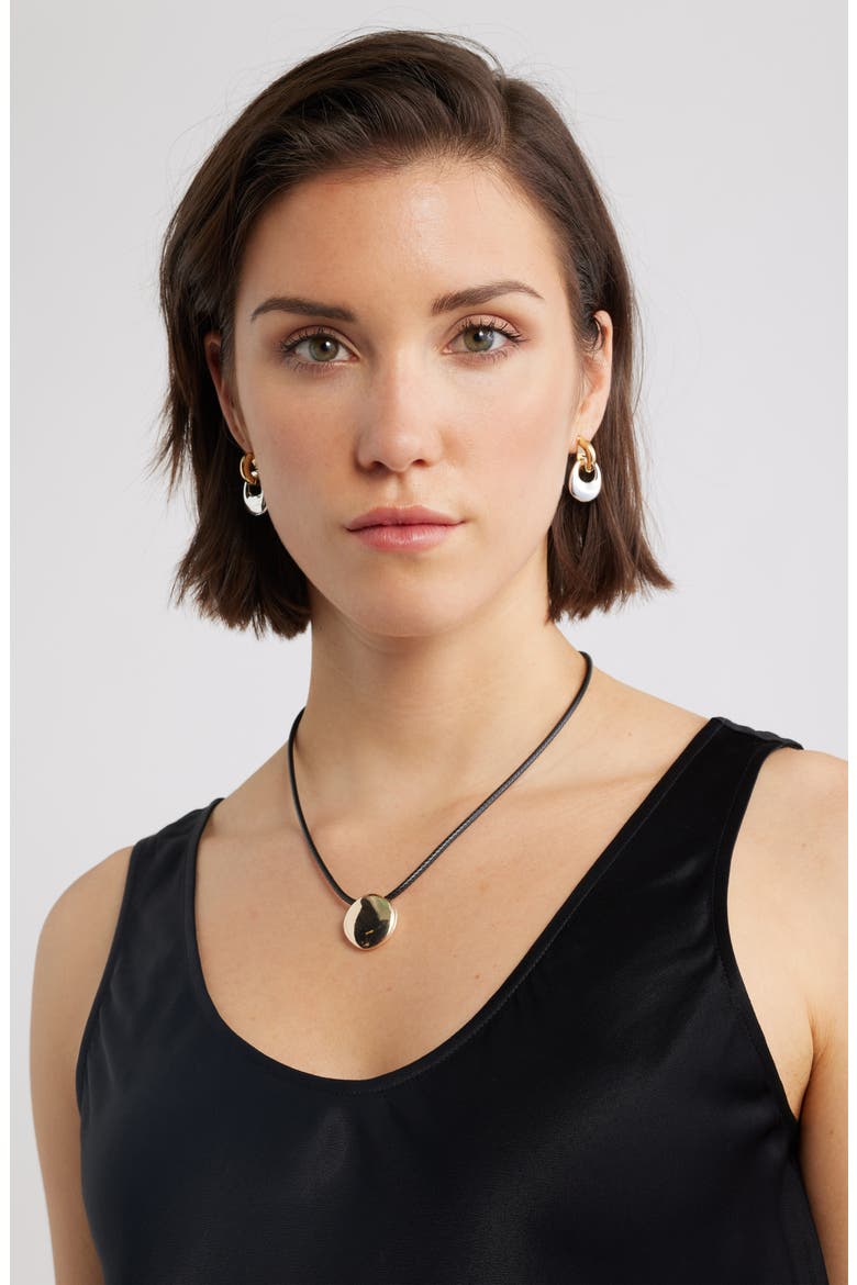 Polished Mixed Metal Frontal Hoop Earrings, Alternate, color, GOLD- SILVER