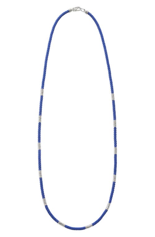 Lagos Silver Station Matte Blue Caviar Beaded Ceramic Necklace In Gold