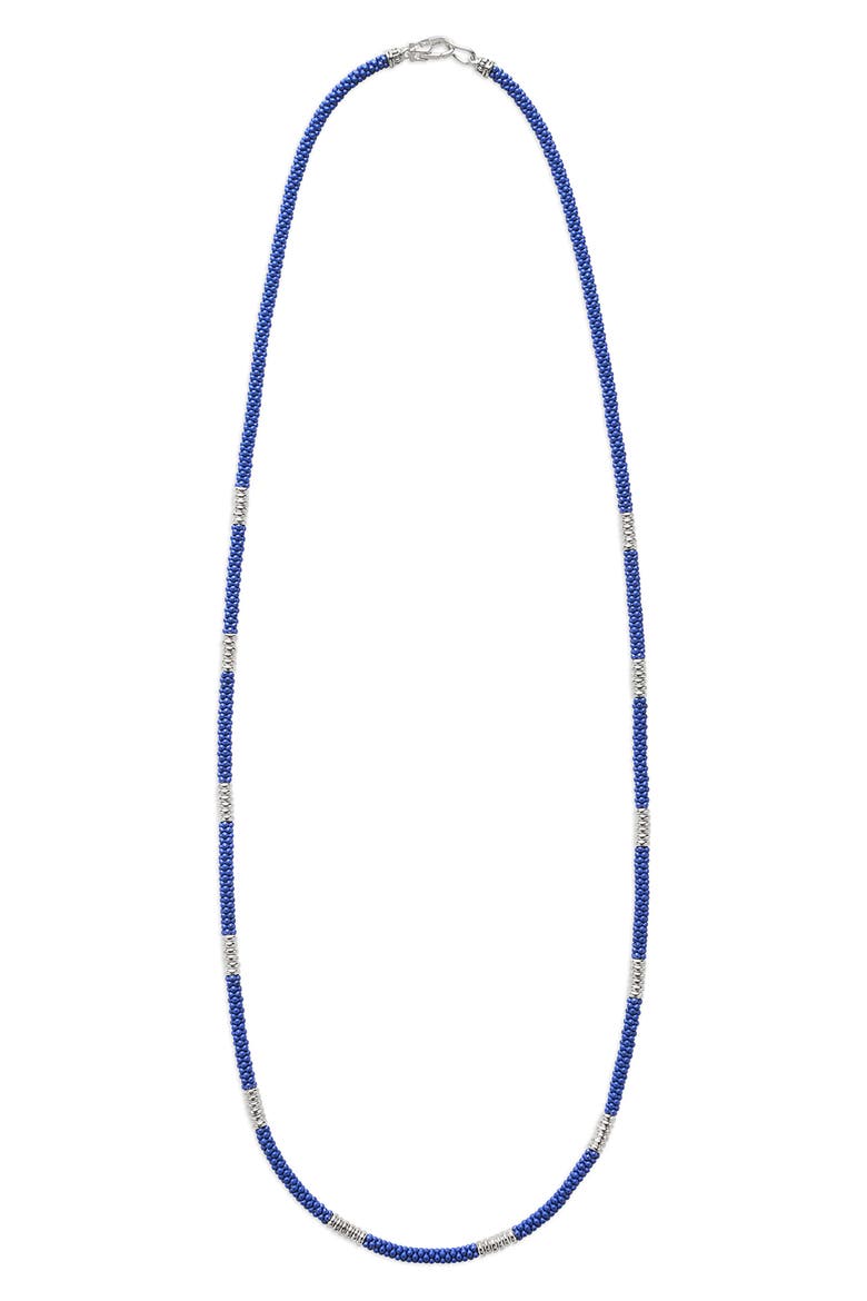 Men's Silver Station Matte Blue Caviar Beaded Ceramic Necklace video