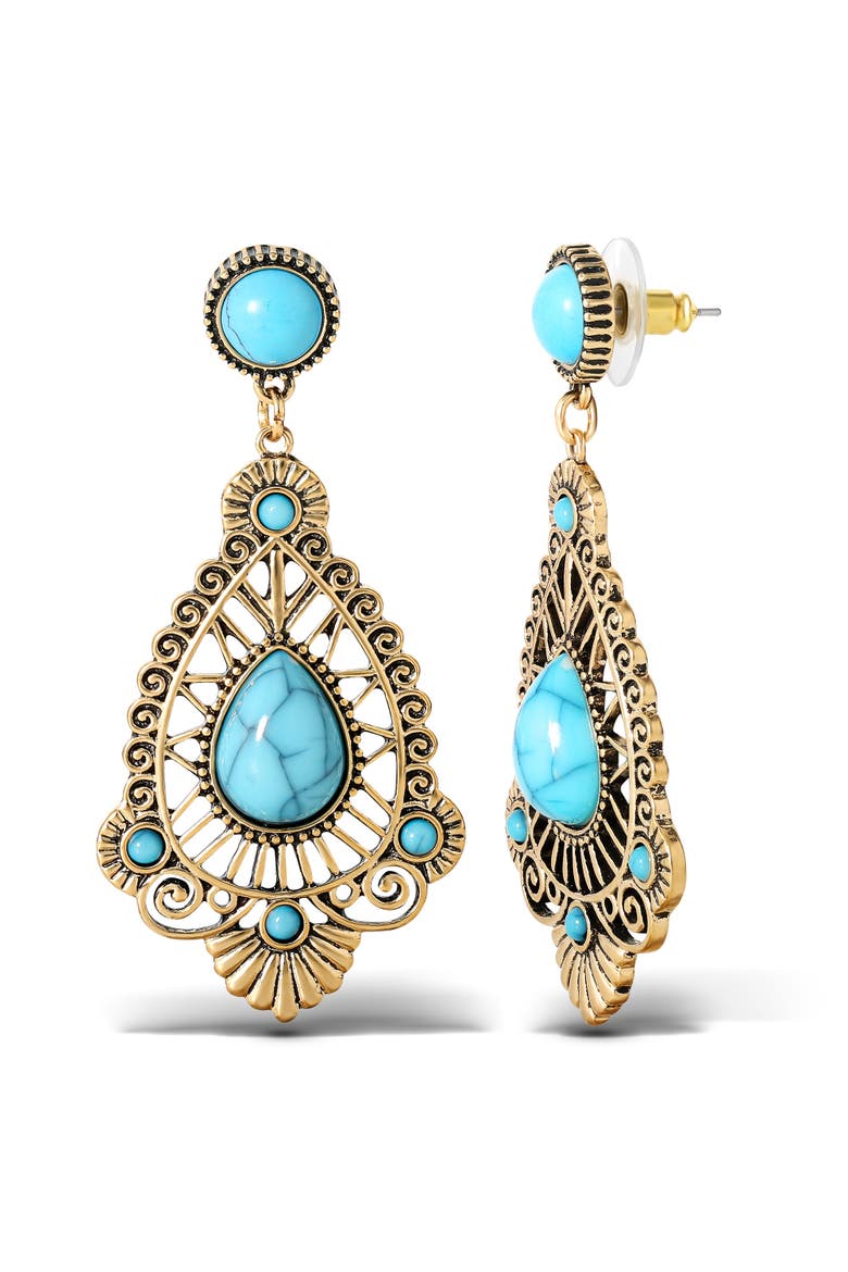 Stone Filigree Earrings, Alternate, color, Gold, turquoise