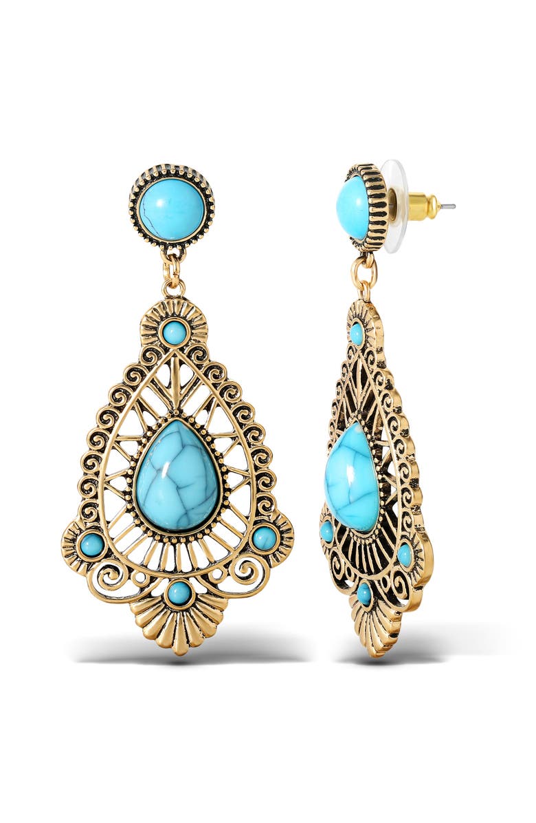 Jessica Simpson Stone Filigree Earrings, Alternate, color, Gold, Turquoise