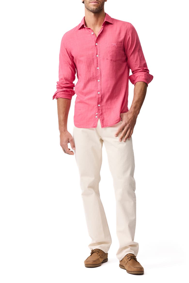 Taupo Bay Sports Fit Check Jacquard Cotton Button-Up Shirt, Alternate, color, GERANIUM