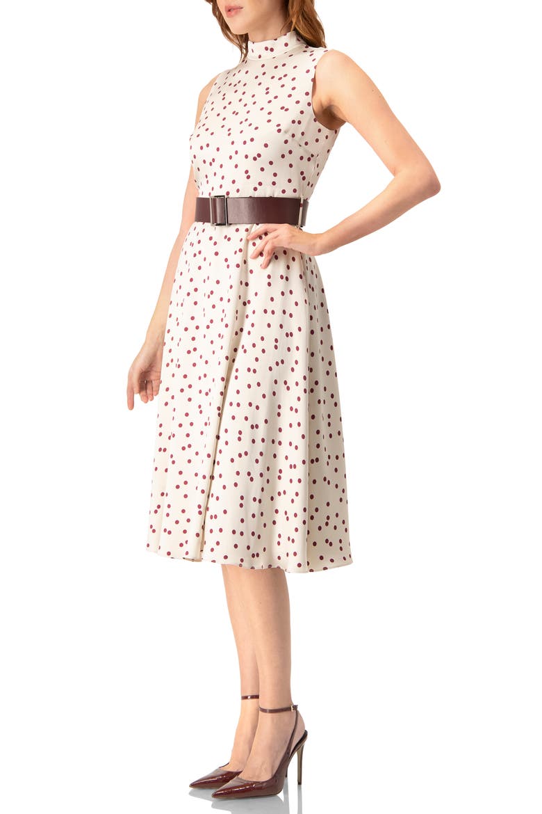 Polka Dot Midi Dress with Belt, Alternate, color, Ivory