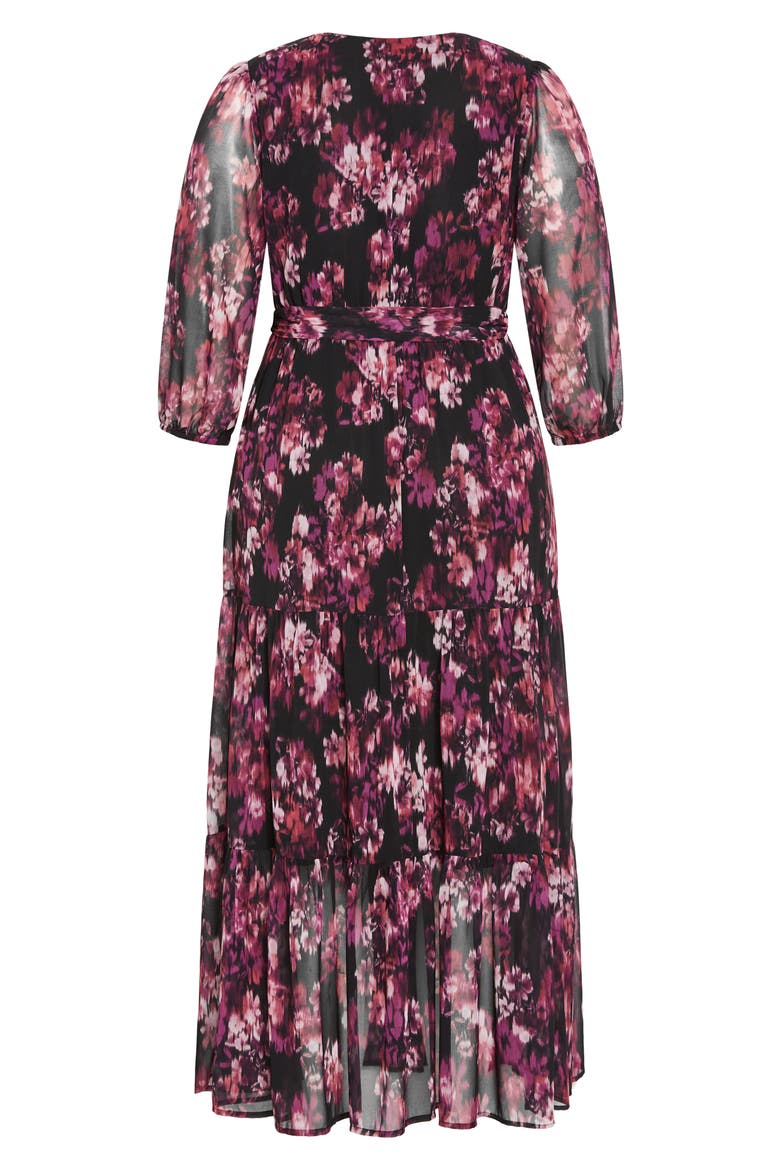 Monique Print Long Sleeve Faux Wrap Maxi Dress, Alternate, color, BLURRED BUD