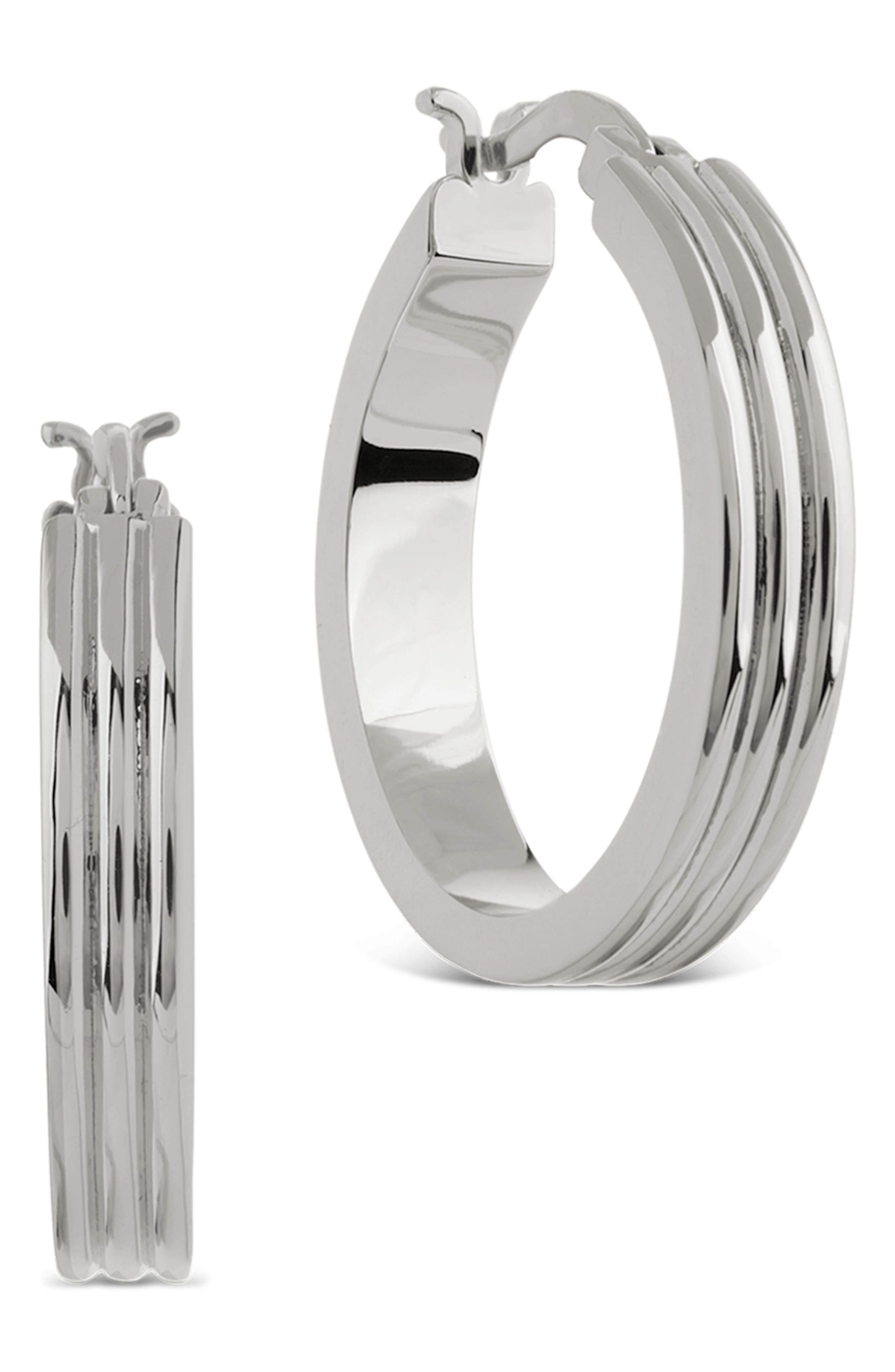 Sterling Forever Hannah Ribbed Hoop Earrings