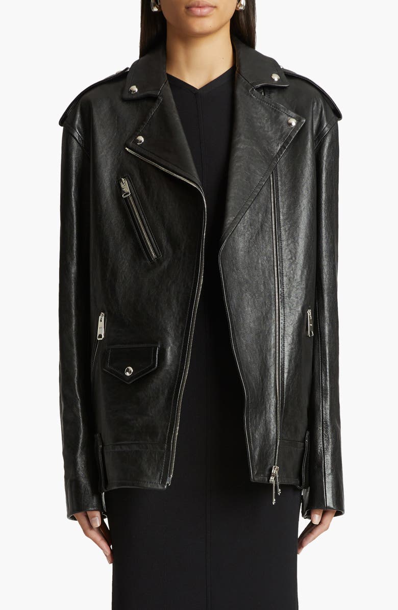 Khaite Hanson Leather Moto Jacket, Main, color, 