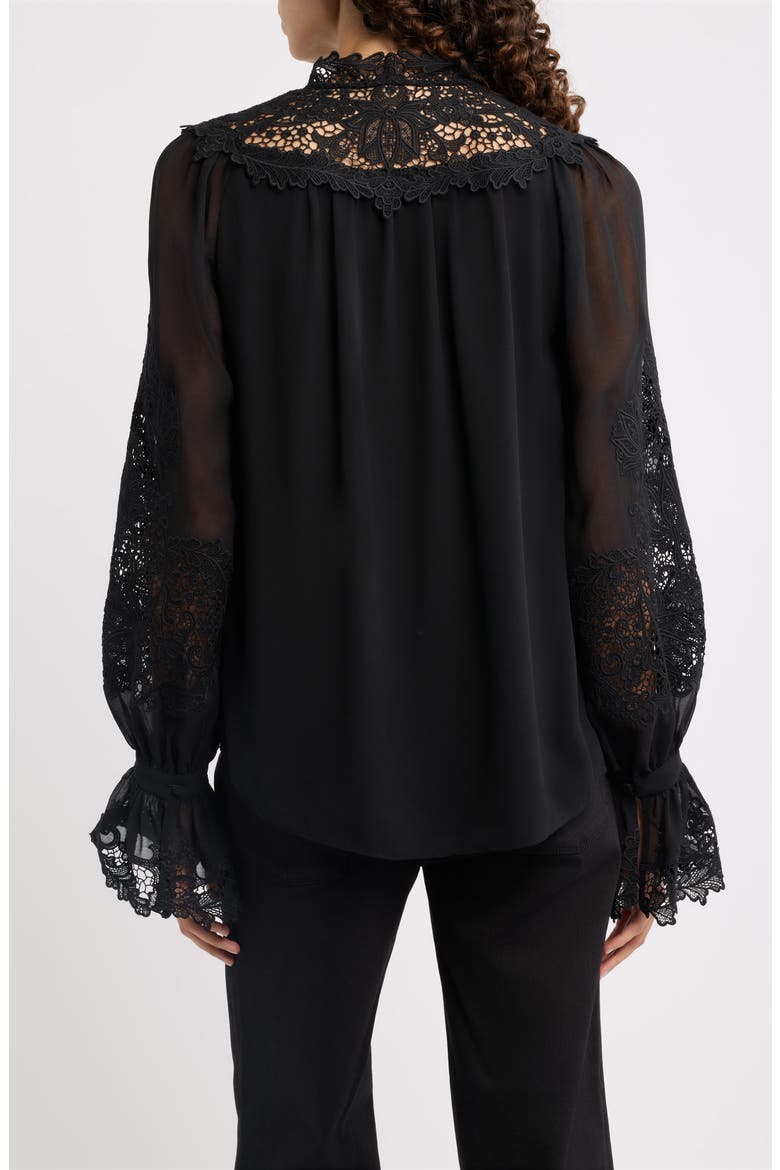 West Lace Detailed Balloon Sleeve Shirt, Alternate, color, BLACK