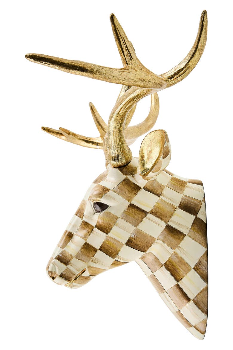Mocha Check Small Deer Wall Decor, Alternate, color, MOCHA