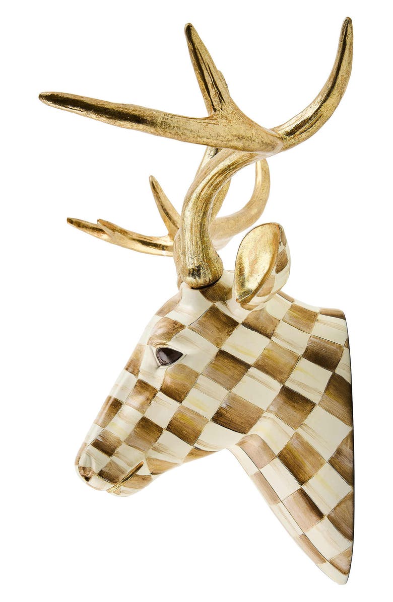 MACKENZIE CHILDS Mocha Check Small Deer Wall Decor, Alternate, color, Mocha
