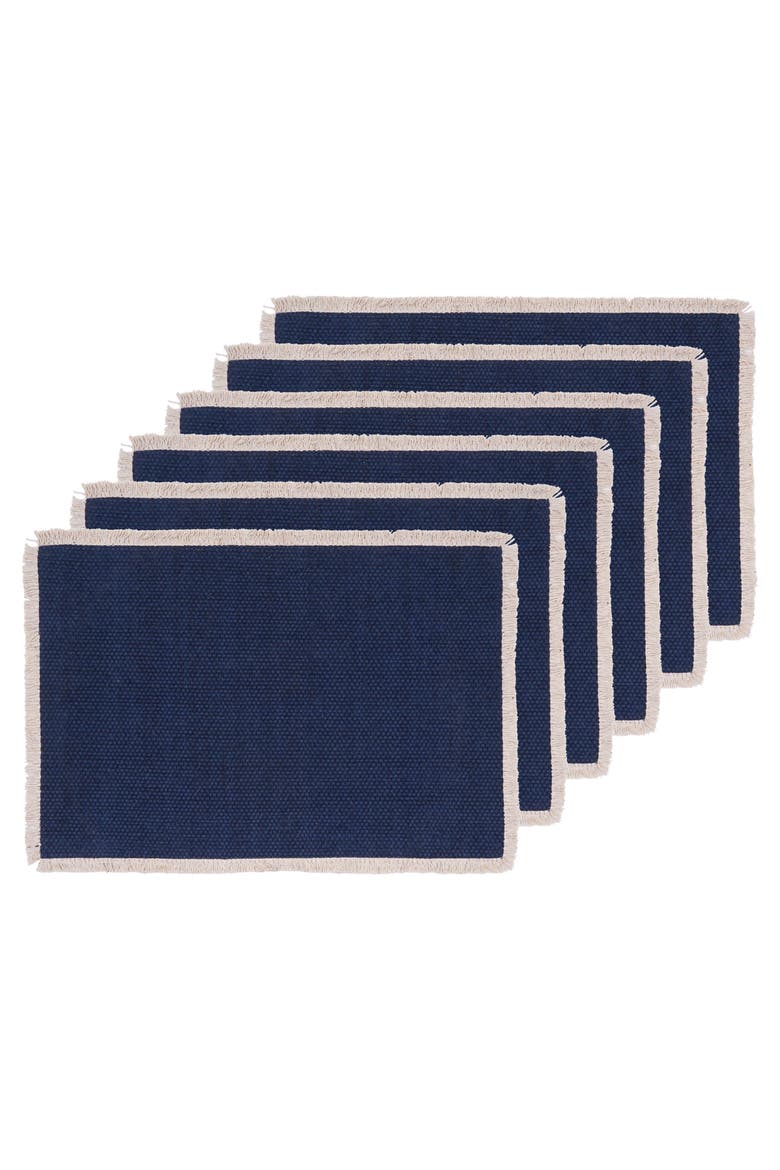 Fringed Vintage Indigo Placemats Set of 6, 14" x 20", Main, color, Blue