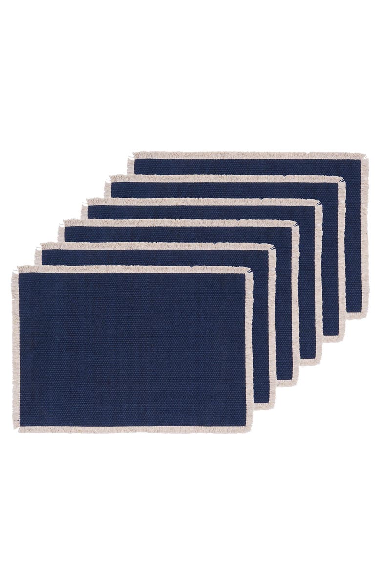 C&F Home Fringed Vintage Indigo Placemats Set of 6, 14" x 20", Main, color, Blue