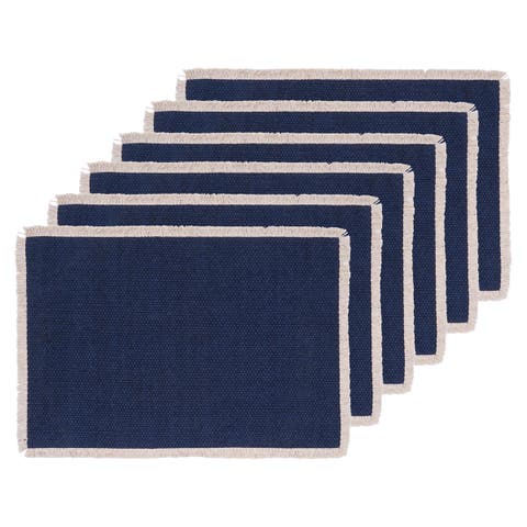 Fringed Vintage Indigo Placemats Set of 6, 14" x 20"