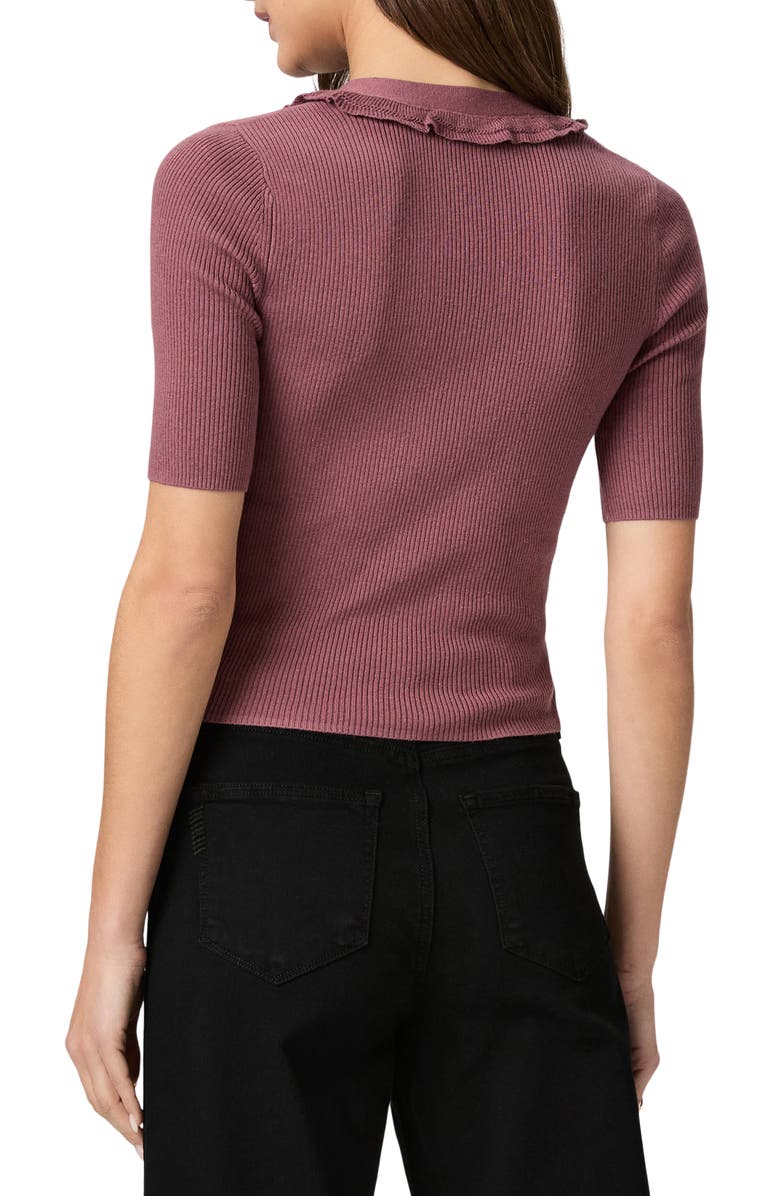 PAIGE Demetra Ruffle Rib Short Sleeve Cardigan, Alternate, color, Rose Tea