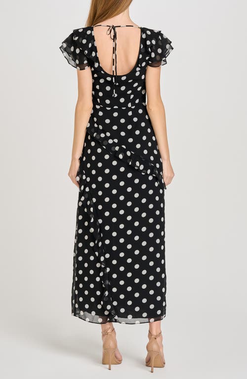 Wayf Violetta Polka Dot Ruffle Sleeve Dress In Black Polka Dot