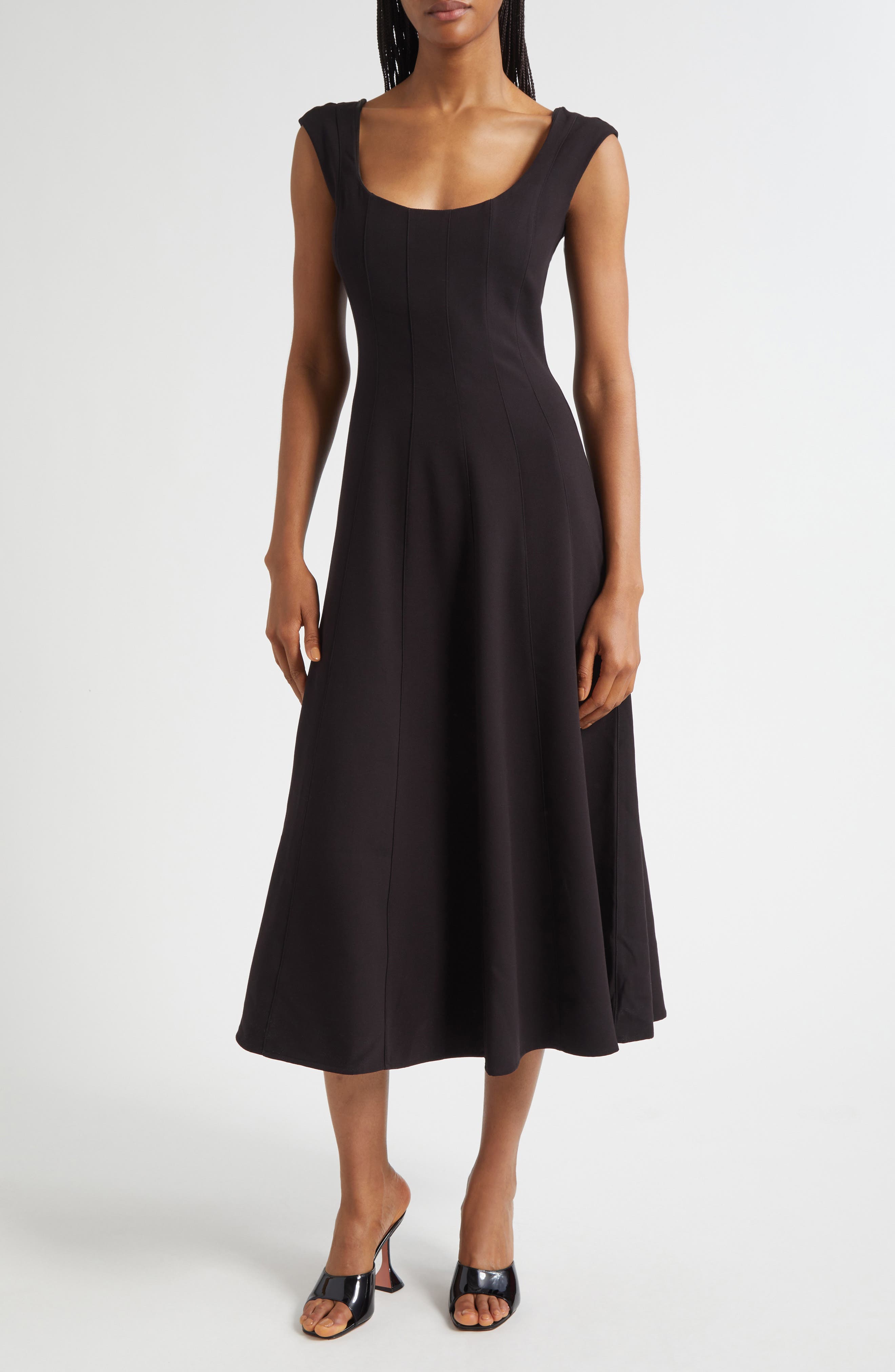 STAUD Cap Sleeve Midi Dress