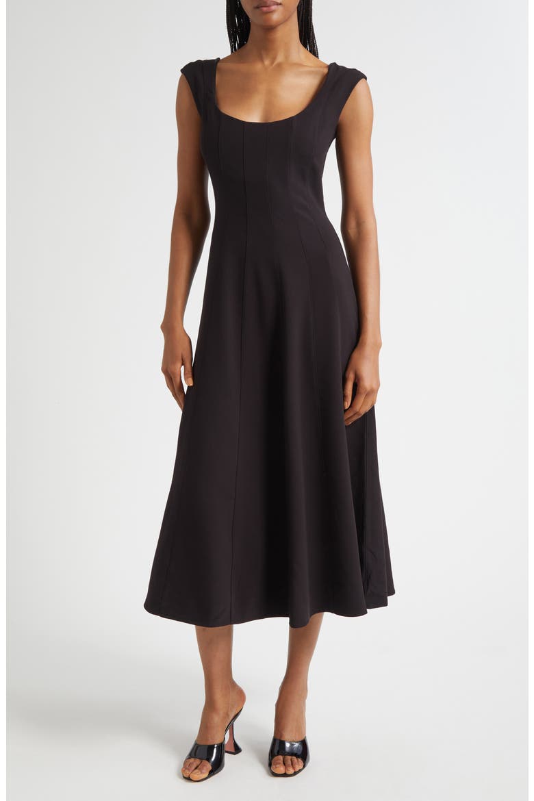 Cap Sleeve Midi Dress, Main, color, BLACK