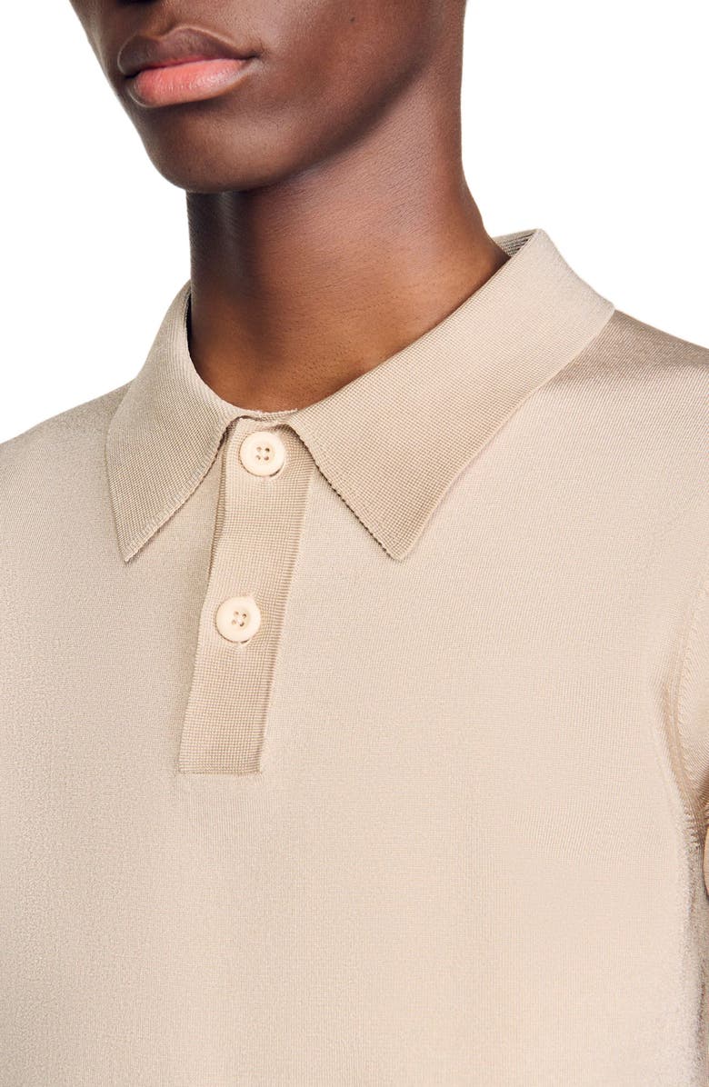 SANDRO Short-sleeve knitted polo shirt, Alternate, color, Oats