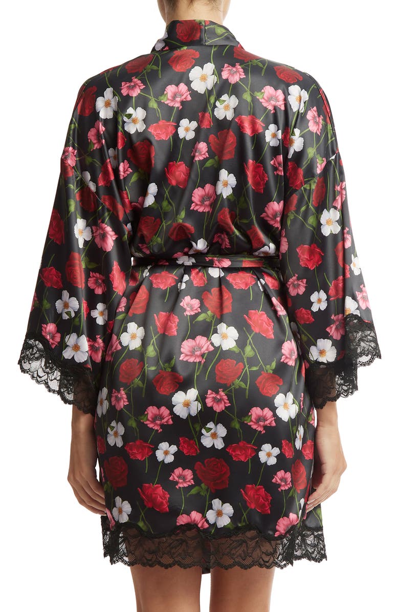 Hanky Panky Luxe Floral Lace Trim Satin Robe, Alternate, color, 