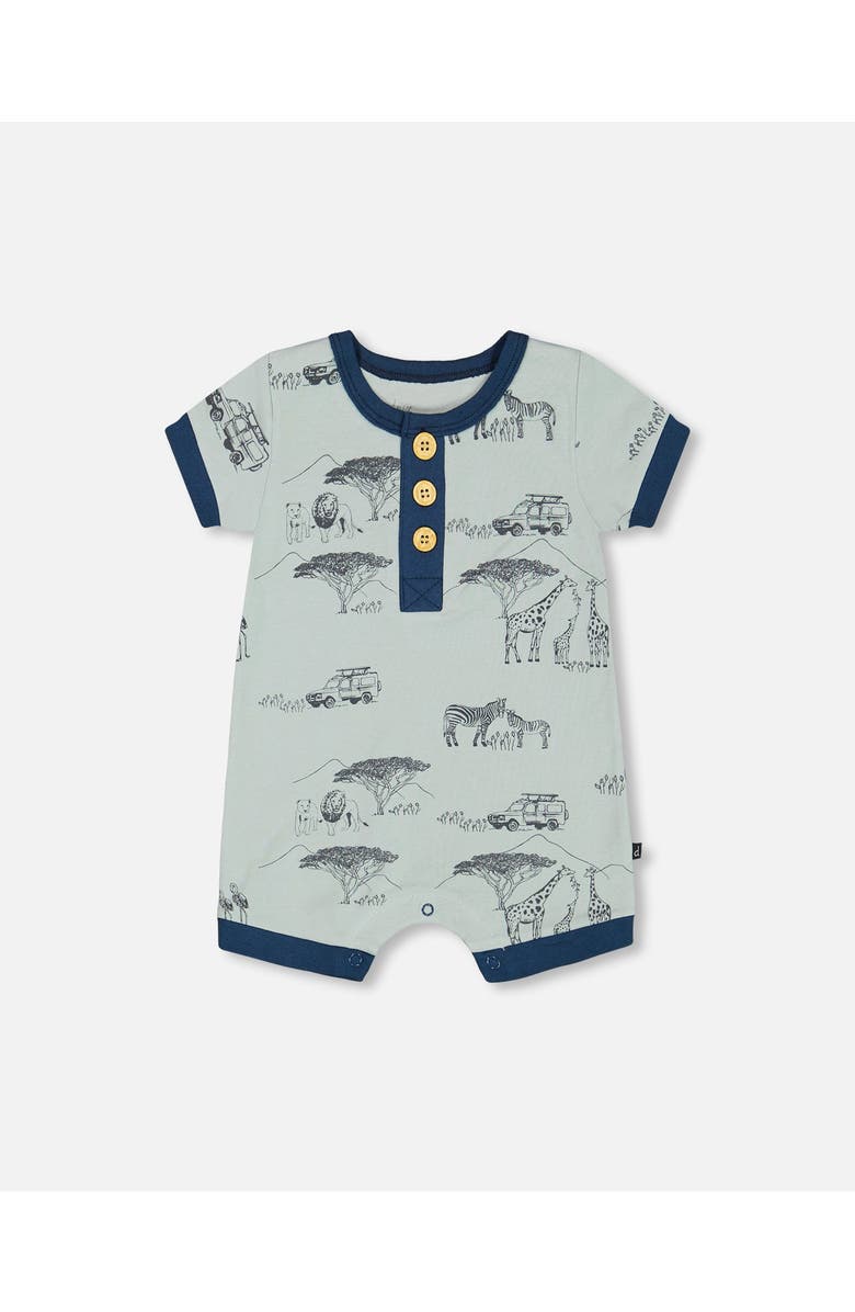 Deux par Deux Baby Boy's Organic Cotton Romper Sage With Printed Jungle, Main, color, 