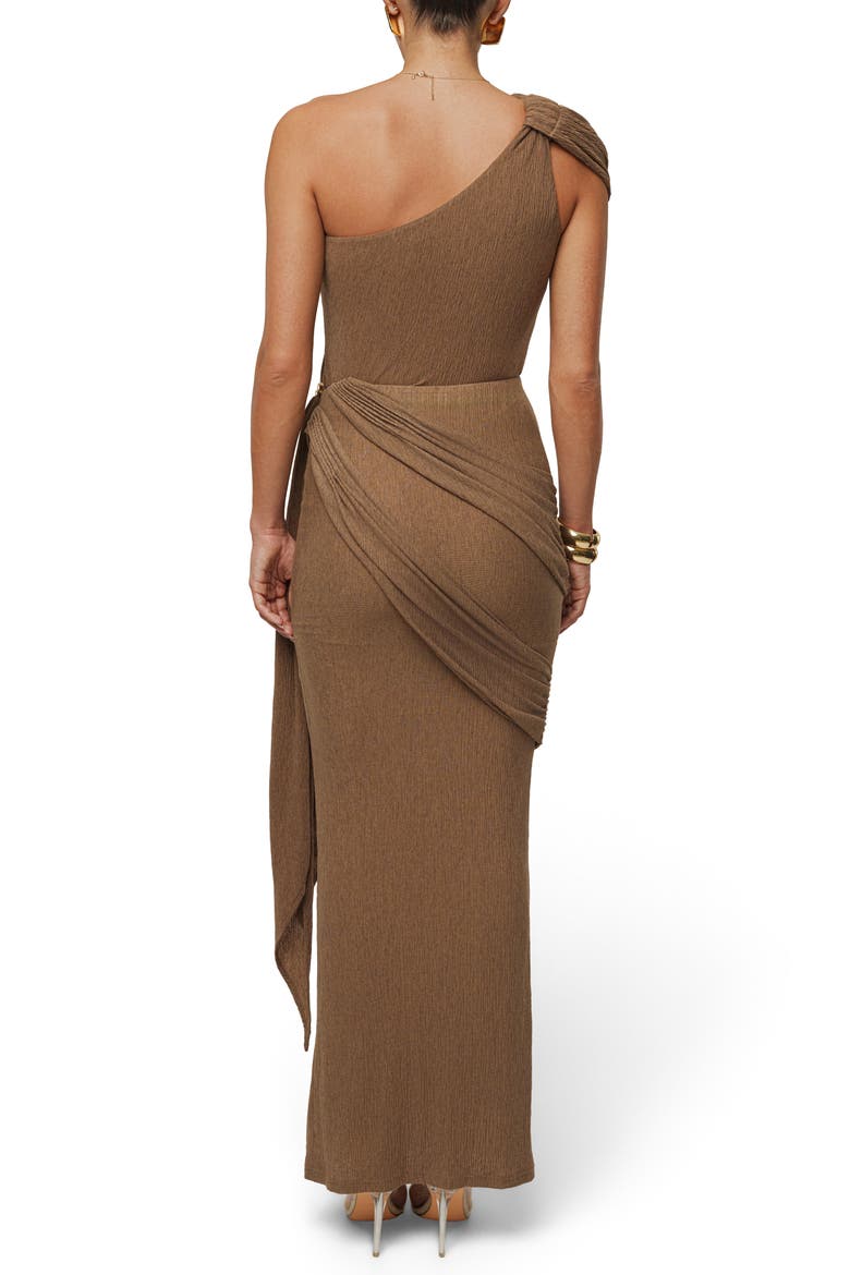 Lovina Drape One Shoulder Bodysuit, Alternate, color, BROWN