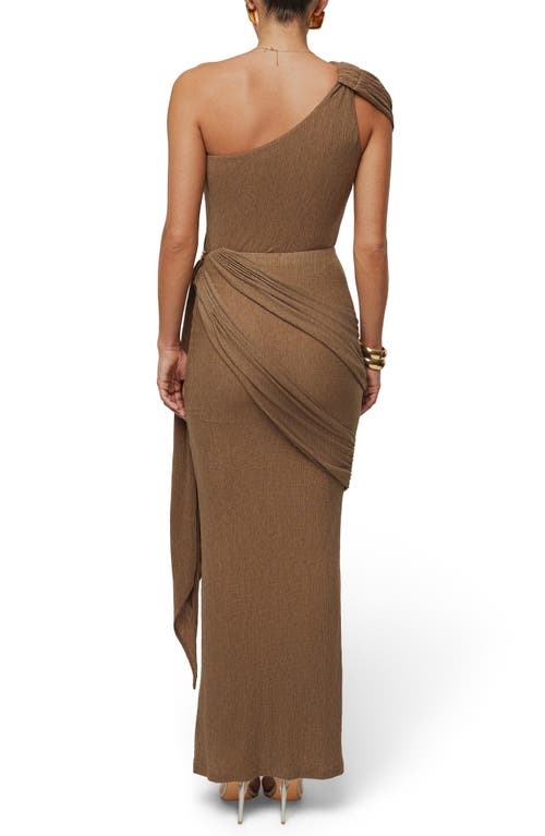 Jluxlabel Lovina Drape One Shoulder Bodysuit In Brown