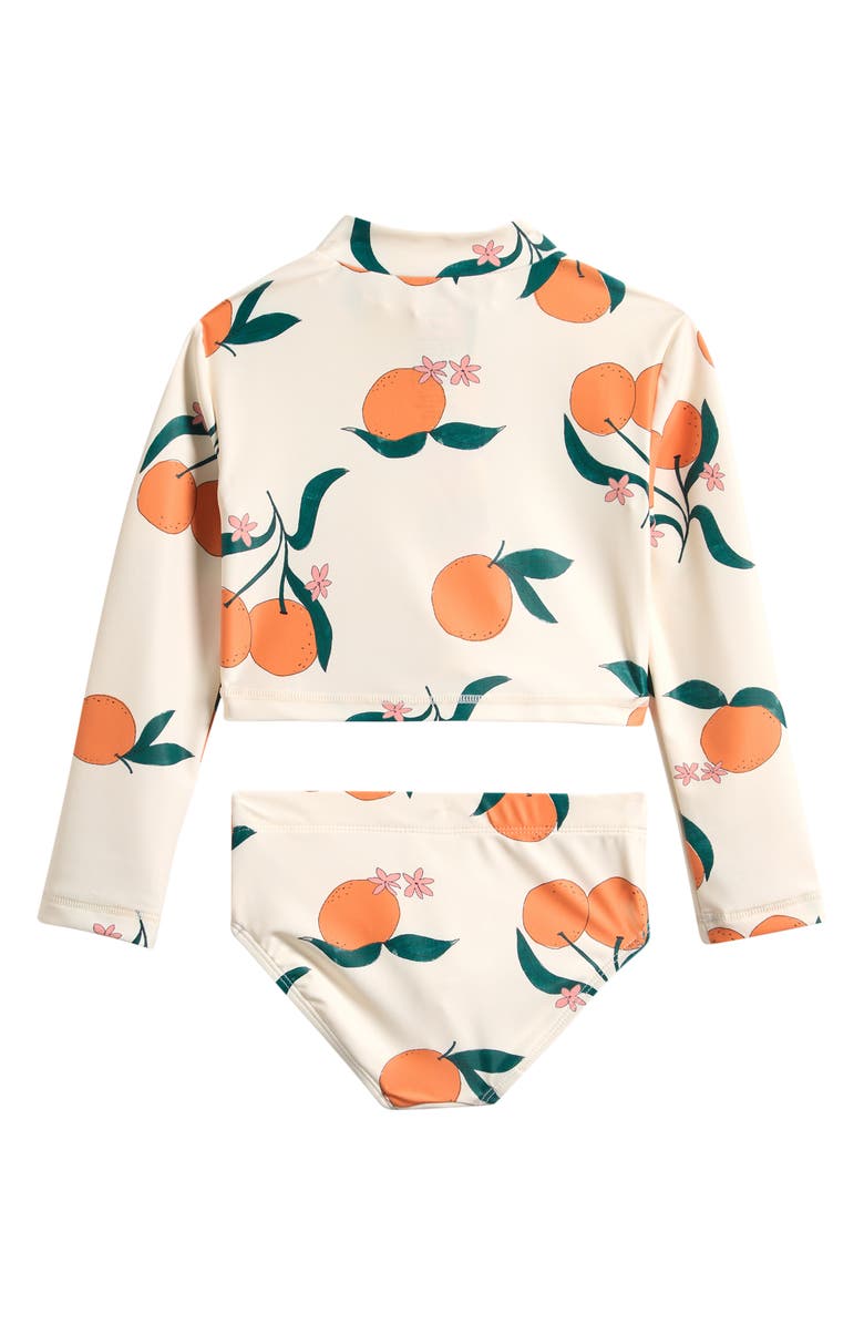 OTTER AVENUE Kids' Orange Print Two-Piece Crop Rashguard Swimsuit, Alternate, color, Wishbone Print