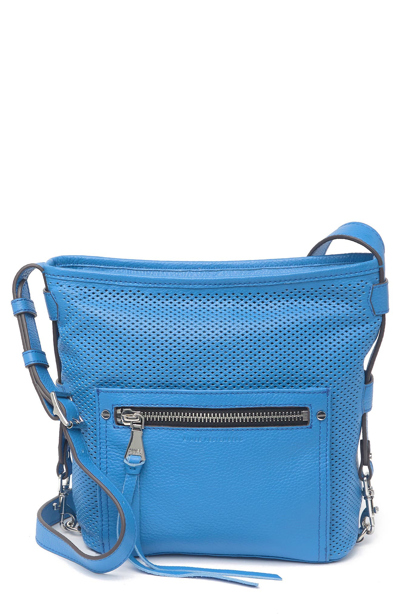 KESTENBERG Misfit Perforated Leather Crossbody Bag, Main, color, SKY BLUE