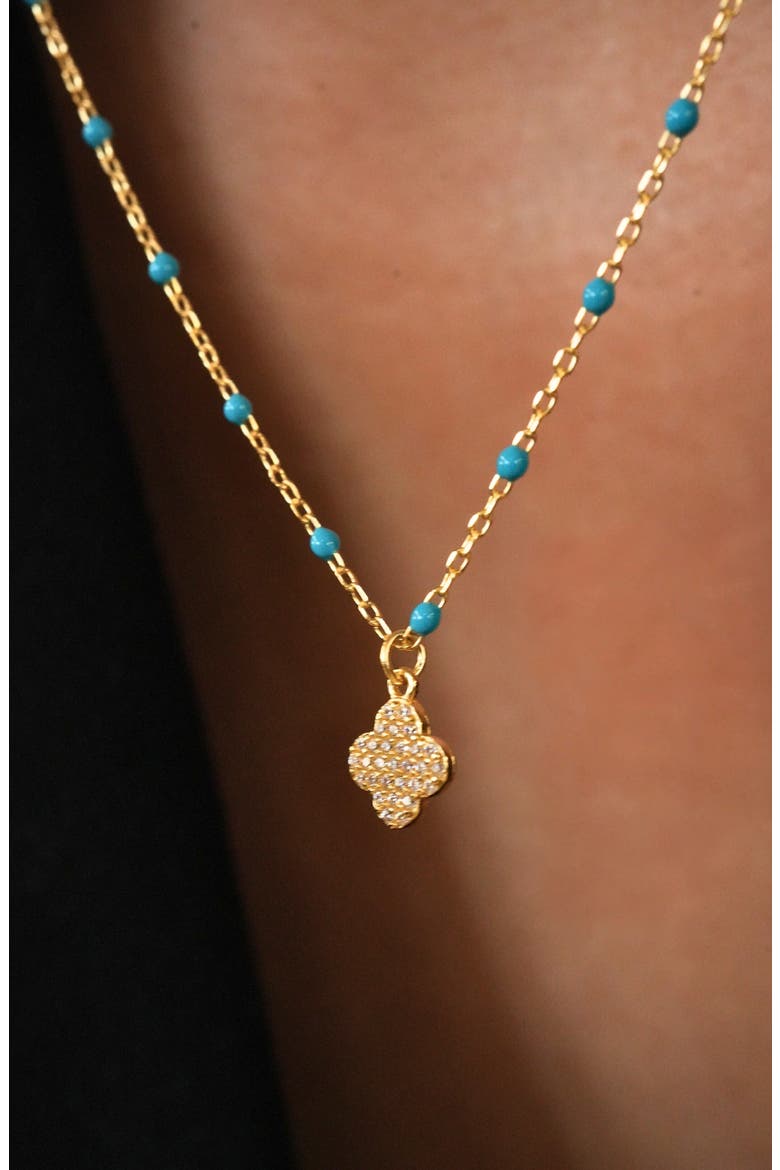 Enamel Pavé Clover Pendant Necklace, Alternate, color, GOLD