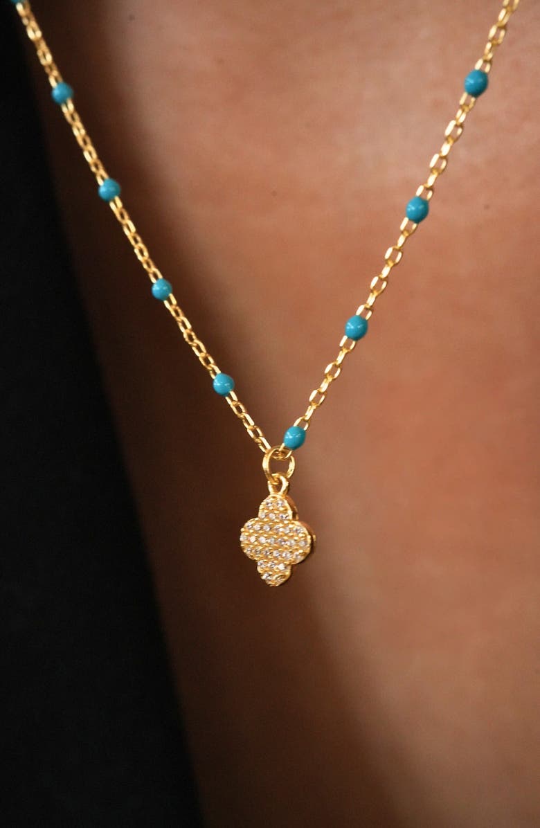 Argento Vivo Sterling Silver Enamel Pavé Clover Pendant Necklace, Alternate, color, Gold