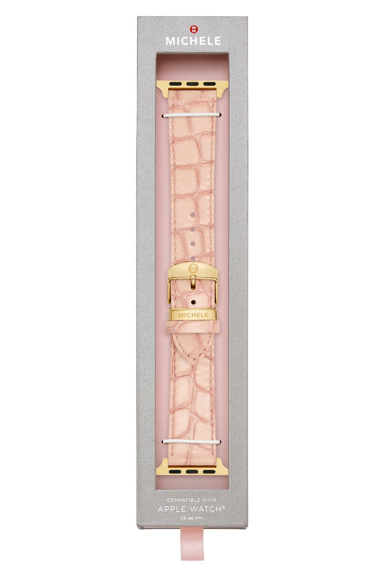 Croc Embossed Leather 20mm Apple Watch® Watchband, Alternate, color, PINK