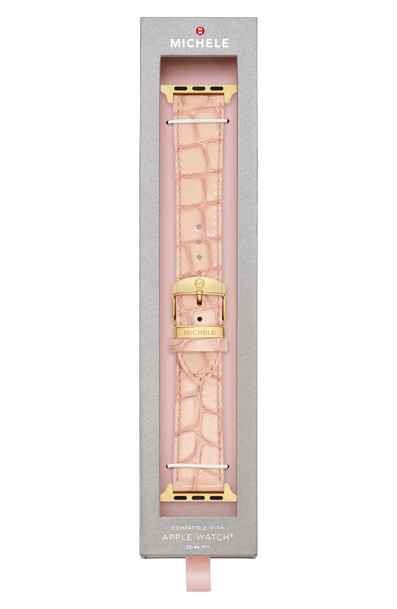 MICHELE Croc Embossed Leather 20mm Apple Watch<sup>®</sup> Watchband, Alternate, color, Pink