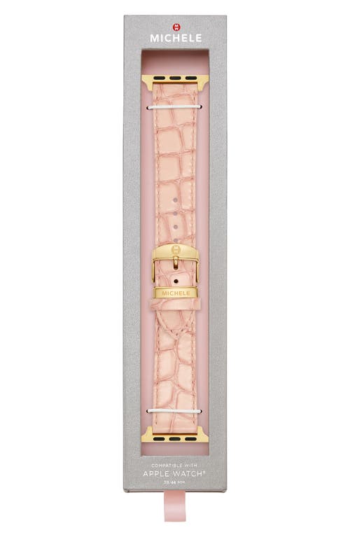 Michele Croc Embossed Leather 20mm Apple Watch® Watchband In Pink