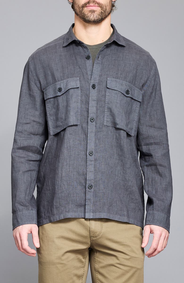 Billy Reid Linen Carpenter Overshirt, Main, color, Asphalt