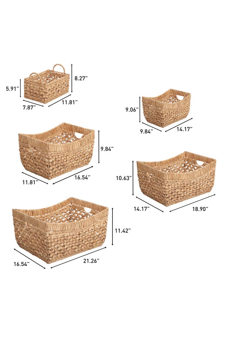 Aria Handwoven Water Hyacinth Nesting Storage Baskets with Handles, Alternate, color, Natural